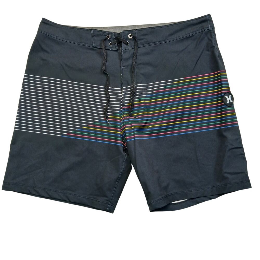 Hurley Phantom Board Shorts Mens 34 Black Multicolor Line Surf Shorts